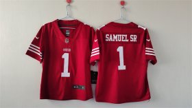 Cheap Women\'s San Francisco 49ers #1 Deebo Samuel Sr. Red Football Stitched Jersey(Run Small)