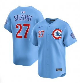 Cheap Men\'s Chicago Cubs #27 Seiya Suzuki Blue 2024-25 2nd Alternate Limited Stitched Baseball Jersey