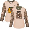 Wholesale Cheap Adidas Blackhawks #19 Jonathan Toews Camo Authentic 2017 Veterans Day Women's Stitched NHL Jersey