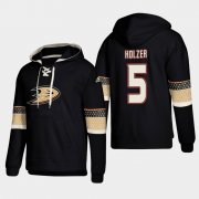 Wholesale Cheap Anaheim Ducks #5 Korbinian Holzer Black adidas Lace-Up Pullover Hoodie