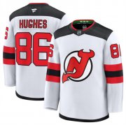 Men's New Jersey Devils #86 Hughes Fanatics White 2024-25 Away Stitched Hockey Jersey