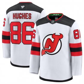 Men\'s New Jersey Devils #86 Hughes Fanatics White 2024-25 Away Stitched Hockey Jersey