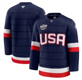 Men\'s USA Blank Navy 2025 4 Nations Face-Off Stitched Jersey