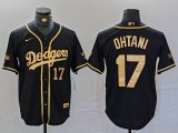 Cheap Men's Los Angeles Dodgers #17 Shohei Ohtani Number Black Gold World Series Champions Cool Base Stitched Jersey