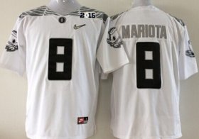 Wholesale Cheap Oregon Duck #8 Marcus Mariota 2015 Playoff Rose Bowl Special Event Diamond Quest White 2015 BCS Patch Jersey