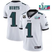 Wholesale Cheap Men's Philadelphia Eagles #1 Jalen Hurts White Super Bowl LVII Patch And 2-star C Patch Vapor Untouchable Limited Stitched Jersey