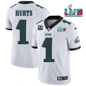 Wholesale Cheap Men\'s Philadelphia Eagles #1 Jalen Hurts White Super Bowl LVII Patch And 2-star C Patch Vapor Untouchable Limited Stitched Jersey