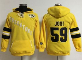 Wholesale Cheap Nashville Predators #59 Roman Josi Yellow Women\'s Old Time Heidi NHL Hoodie