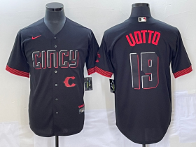 Wholesale Cheap Men\'s Cincinnati Reds #19 Joey Votto Black 2023 City Connect Cool Base Stitched Jersey1