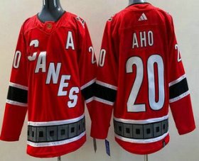 Cheap Men\'s Carolina Hurricanes #20 Sebastian Aho Red 2022 Reverse Retro Authentic Jersey