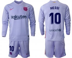 Wholesale Cheap Men 2021-2022 Club Barcelona Second away purple Long Sleeve 10 Soccer Jersey