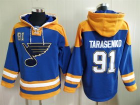 Wholesale Cheap Men\'s St Louis Blues #91 Vladimir Tarasenko Blue Ageless Must Have Lace Up Pullover Hoodie