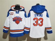 Cheap Men's New Yok Knicks #33 Patrick Ewing White Lace-Up Pullover Hoodie