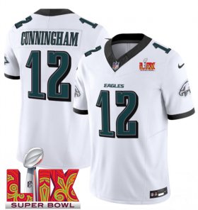 Men\'s Philadelphia Eagles #12 Randall Cunningham White 2025 Super Bowl LIX Patch New F.U.S.E. Vapor Limited Stitched Football Jersey