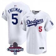 Cheap Men's Los Angeles Dodgers #5 Freddie Freeman White 2024 World Series Champions Home Limited Stitched Baseball Jersey