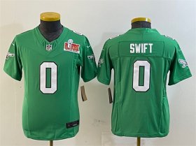 Youth Philadelphia Eagles #0 D\'Andre Swift Green 2025 Super Bowl LIX Patch F.U.S.E. Throwback Vapor Untouchable Limited Stitched Football Jersey