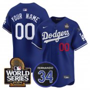 Cheap Men's Los Angeles Dodgers ACTIVE PLAYER Custom Royal 2024 World Series With Fernando Memorial Patch Limited Stitched Baseball Jersey