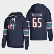 Wholesale Cheap Columbus Blue Jackets #65 Markus Nutivaara Blue adidas Lace-Up Pullover Hoodie