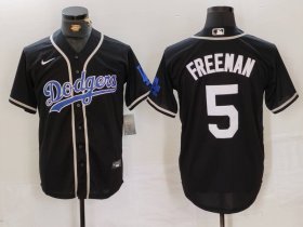 Cheap Men\'s Los Angeles Dodgers #5 Freddie Freeman Black Cool Base With Patch Stitched Baseball Jersey