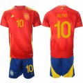 Cheap Men's Spain Team #10 Olmo 2024-25 Red Home Soccer Jersey Suit