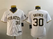 Cheap Youth Pittsburgh Pirates #30 Paul Skenes White With Patch Cool Base Stitched Baseball Jersey