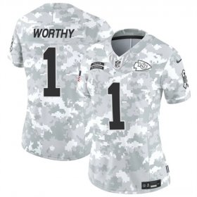 Cheap Women\'s Kansas City Chiefs #1 Xavier Worthy 2024 F.U.S.E Arctic Camo Salute To Service Limited Stitched Football Jersey(Run Small)