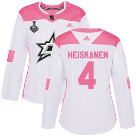 Cheap Adidas Stars #4 Miro Heiskanen White/Pink Authentic Fashion Women\'s 2020 Stanley Cup Final Stitched NHL Jersey