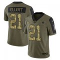 Wholesale Cheap Men's Olive Dallas Cowboys #21 Ezekiel Elliott 2021 Camo Salute To Service Limited Stitched Jersey