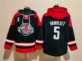 Men\'s Houston Rockets #5 Fred VanVleet Black Red Lace-Up Pullover Hoodie