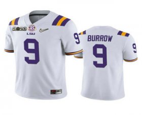 Wholesale Cheap Men\'s LSU Tigers #9 Joe Burrow White 2020 National Championship Game Jersey