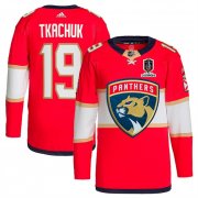 Cheap Men's Florida Panthers #19 Matthew Tkachuk Red Home 2024 Stanley Cup Champions Stitched Jersey