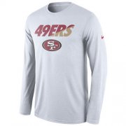 Wholesale Cheap Men's San Francisco 49ers Nike White Legend Staff Practice Long Sleeves Performance T-Shirt