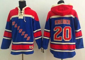 Wholesale Cheap Rangers #20 Chris Kreider Blue Sawyer Hooded Sweatshirt Stitched NHL Jersey