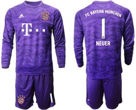 Wholesale Cheap Bayern Munchen #1 Neuer Purple Goalkeeper Long Sleeves Soccer Club Jersey