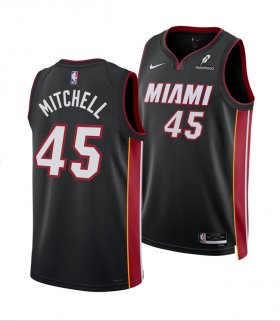 Cheap Men\'s Miami Heat #45 Davion Mitchell Black 2025 Icon Edition Swingman Stitched Basketball Jersey