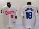 Cheap Men's Los Angeles Dodgers #18 Yoshinobu Yamamoto White Pink Vin & Kobe Patch Stitched Baseball Jerseys