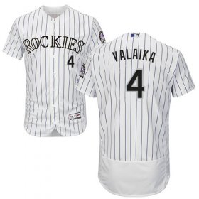 Wholesale Cheap Rockies #4 Pat Valaika White Strip Flexbase Authentic Collection Stitched MLB Jersey