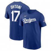 Cheap Men's Los Angeles Dodgers #17 Shohei Ohtani Royal 2024 World Series Champions Name & Number T-Shirt