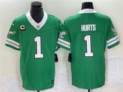 Wholesale Cheap Men's Philadelphia Eagles #1 Jalen Hurts Green 2023 F.U.S.E. Vapor Untouchable With C Patch Stitched Football Jersey