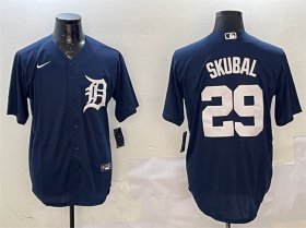 Cheap Men\'s Detroit Tigers #29 Tarik Skubal Navy Cool Base Stitched Baseball Jersey