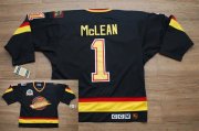 Wholesale Cheap Canucks #1 Kirk Mclean Stitched Black CCM Throwback Vintage NHL Jersey