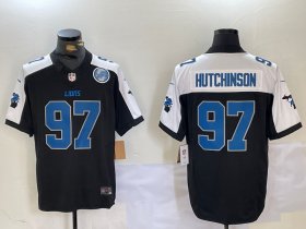 Men\'s Detroit Lions #97 Aidan Hutchinson Black White F.U.S.E. 2024 Michigan Patch Vapor Limited Stitched Jersey