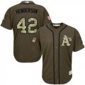 Wholesale Cheap Athletics #42 Dave Henderson Green Salute to Service Stitched MLB Jersey