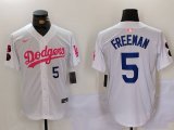 Cheap Men's Los Angeles Dodgers #5 Freddie Freeman White Pink Vin & Kobe Patch Stitched Baseball Jersey1