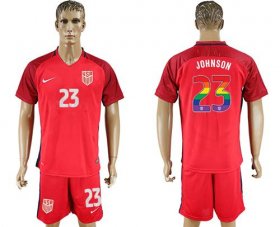 Wholesale Cheap USA #23 Johnson Red Rainbow Soccer Country Jersey