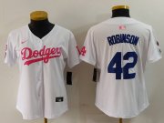 Cheap Women's Los Angeles Dodgers #42 Jackie Robinson White Pink With Patch Limited Stitched Jersey