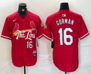 Wholesale Cheap Men's St Louis Cardinals #16 Nolan Gorman Red 2024 City Connect Stitched Baseball Jersey