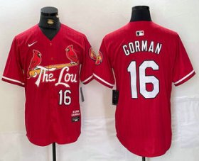 Wholesale Cheap Men\'s St Louis Cardinals #16 Nolan Gorman Red 2024 City Connect Stitched Baseball Jersey