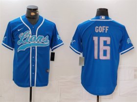 Cheap Men\'s Detroit Lions #16 Jared Goff Blue Cool Base Stitched Baseball Jersey