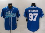 Cheap Men's Detroit Lions #97 Aidan Hutchinson Blue Cool Base Stitched Baseball Jersey